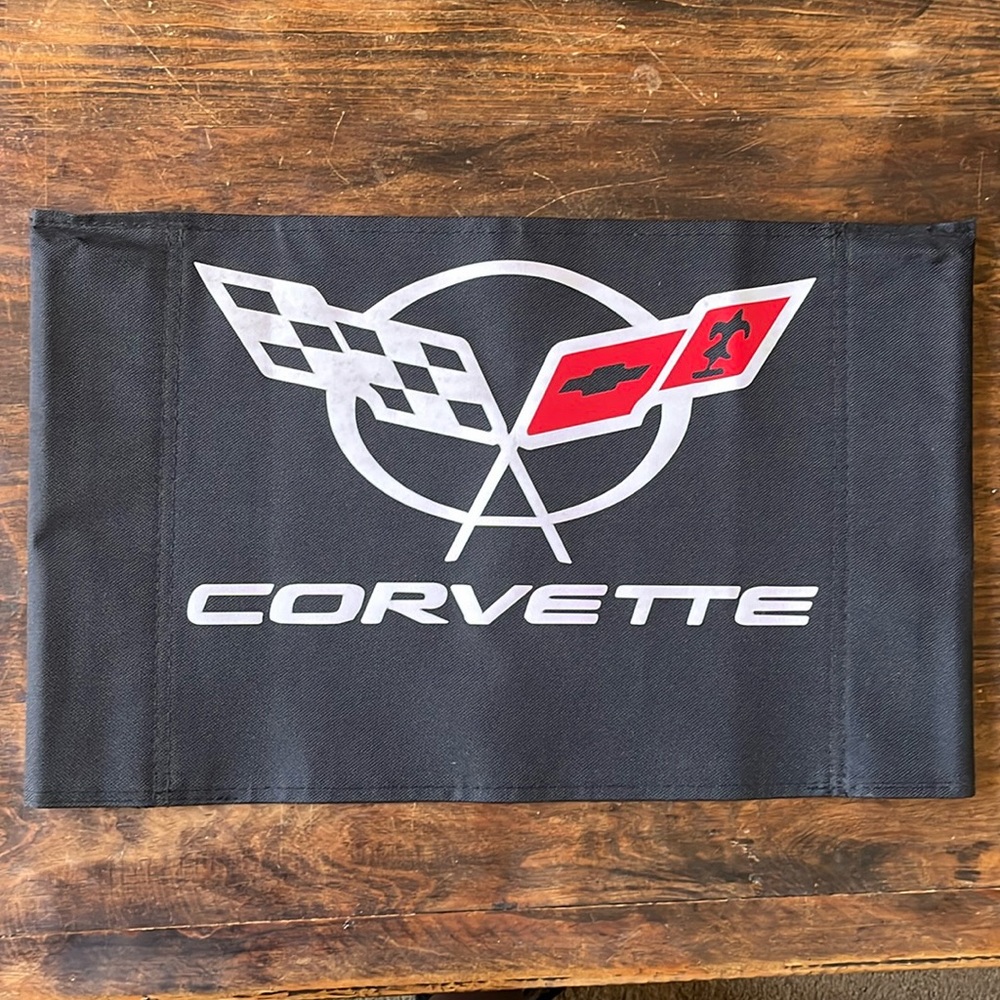 Back of a director’s chair reserved for grandma - perfect for a Corvette lover!